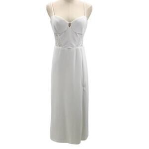 LULU'S L Passion-Forward White Lace Bustier Cocktail Party Midi Dress B78